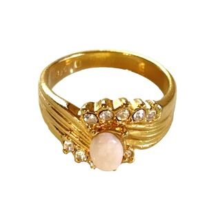 Gold Tone Ring with Faux Opal &‎ Rhinestones Statement Ring sz `10